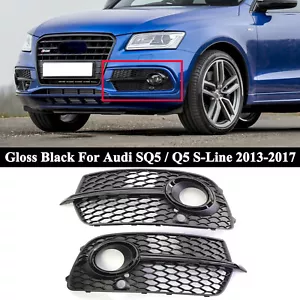 For Audi Q5 S-Line SQ5 2013-2017 Gloss Black Front Fog Light Lamp Grille Cover - Picture 1 of 7