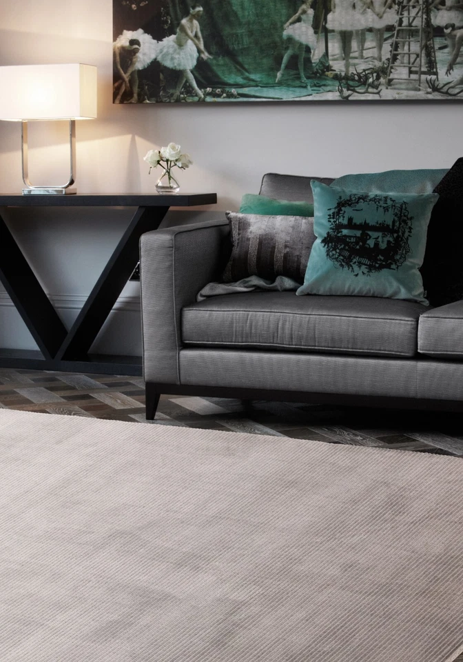 Modern Abstract Plain Stripe Rug Living Room Short Pile Soft Silky Velvety Rug - Image 1 of 1