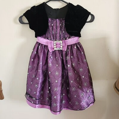 Girls Party Dress Size 4/5 Black/Purple/Silver - Image 1 of 4