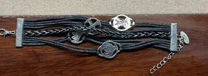 Disney 2015 Descendants Leather Bracelet w 4 Charms Silver Tone & Black - 7” Adj - Picture 1 of 9