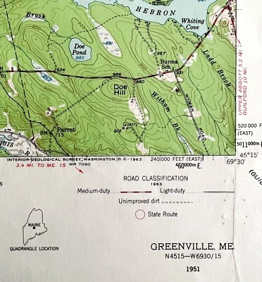 Mapa Greenville Maine 1951 Topographic Geological Survey 1:62500 21 x 17" TOPO1 Foto 1 de 3