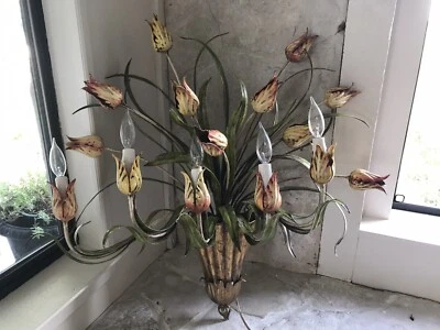 Vintage Italian Tole Tulips Sconce  Flowers Huge - Image 1 of 4