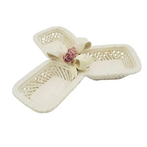 Capodimonte Woven White 8” Basket VTG Floral Porcelain Italy Candy Trinket Dish - Picture 1 of 9