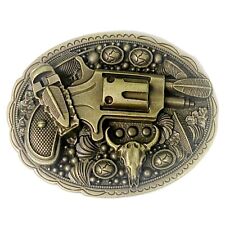 Cow Hunting Belt Buckle Western Coyboy Native American Motorcyclists (HGN-03-G)