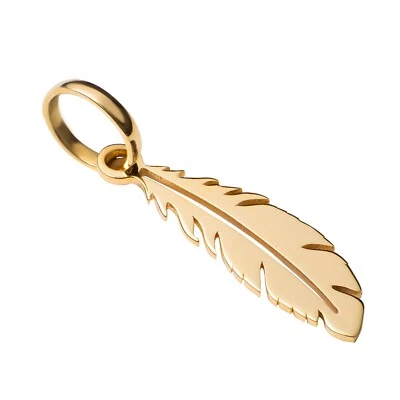 Hermoso colgante pequeño con dije de pluma de oro amarillo macizo de 14k delicado diseñador Foto 1 de 4