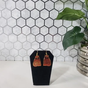 Vintage Laurel Burch rote Shambala Katze goldfarbene Emaille Ohrhänger Haken Ohrringe - Bild 1 von 8