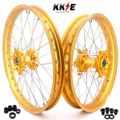 KKE 21 /19 Wheels for Suzuki RM125 1996-2007 RM250 1996-2008 Gold Hubs Rims - Image 1 of 4
