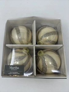 Martha Stewart Home Glass Christmas Ornament Set Of 4 Gold Glitter Sequins - Picture 1 of 13