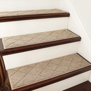 Non-Slip Carpet Mat 28inX9in Indoor Stair Runners for Wooden Steps (15pc, Beige) - Picture 1 of 7