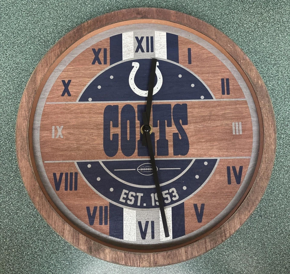 Indianapolis Colts Logo Barrel Wall Clock Wooden - Man Cave Office Decor NEW - Image 1 of 4