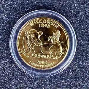 2004 Denver Mint Wisconsin Gold Plated State Quarter Encapsulated Uncirculated - Picture 1 of 2