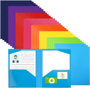 32Pcs Plastic Folders with Pockets, Heavy Duty Folders with 4 Pockets for Office - Picture 1 of 7