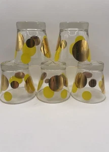 Five Russel Wright Yellow And Gold Polka Dot Barware Glass Set - Picture 1 of 7