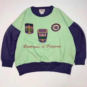 Vintage 80s Compagnie de Californie Sweatshirt Herren Gr. L Colorblock Ski Patch - Bild 1 von 8