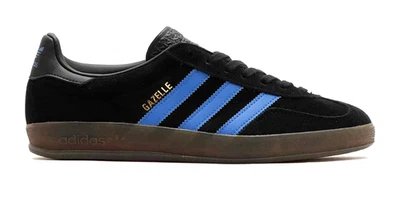 MENS ADIDAS GAZELLE INDOOR ORIGINALS BLACK BLUE CASUAL SNEAKERS ATHLETIC SHOES - Image 1 of 4