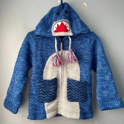 Chaqueta Kyber Dinosaurio Juvenil Talla Grande Azul Lana Gruesa Suéter Niños Abrigo Con Capucha Foto 1 de 4