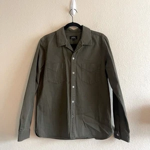 A.P.C. Rue Madam Paris Olive Green Button Up Cotton Utility Mens Size Small - Picture 1 of 8