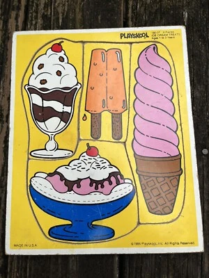 Playskool Ice Cream Treats Puzzle 4 Pcs Childrens Wood Toy #180-07 Vtg 80s 1986 - Image 1 of 4