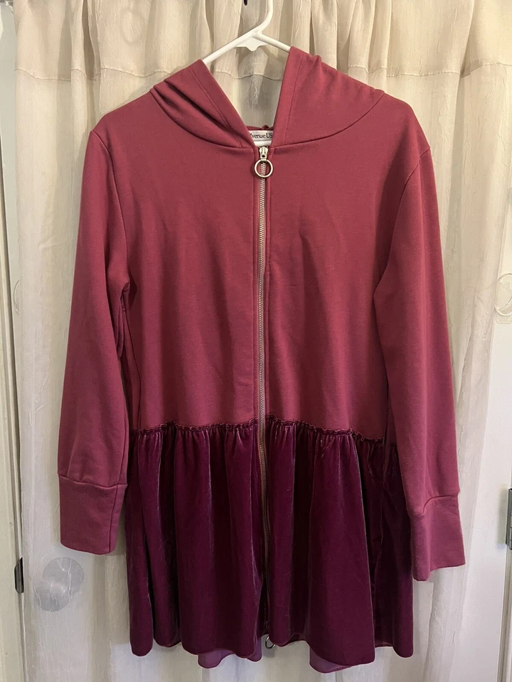 Sudadera con Capucha Para Mujer Z Avenue Rosa Con Capucha en Niveles Mixta Media Terciopelo Cremallera Larga S Foto 1 de 3