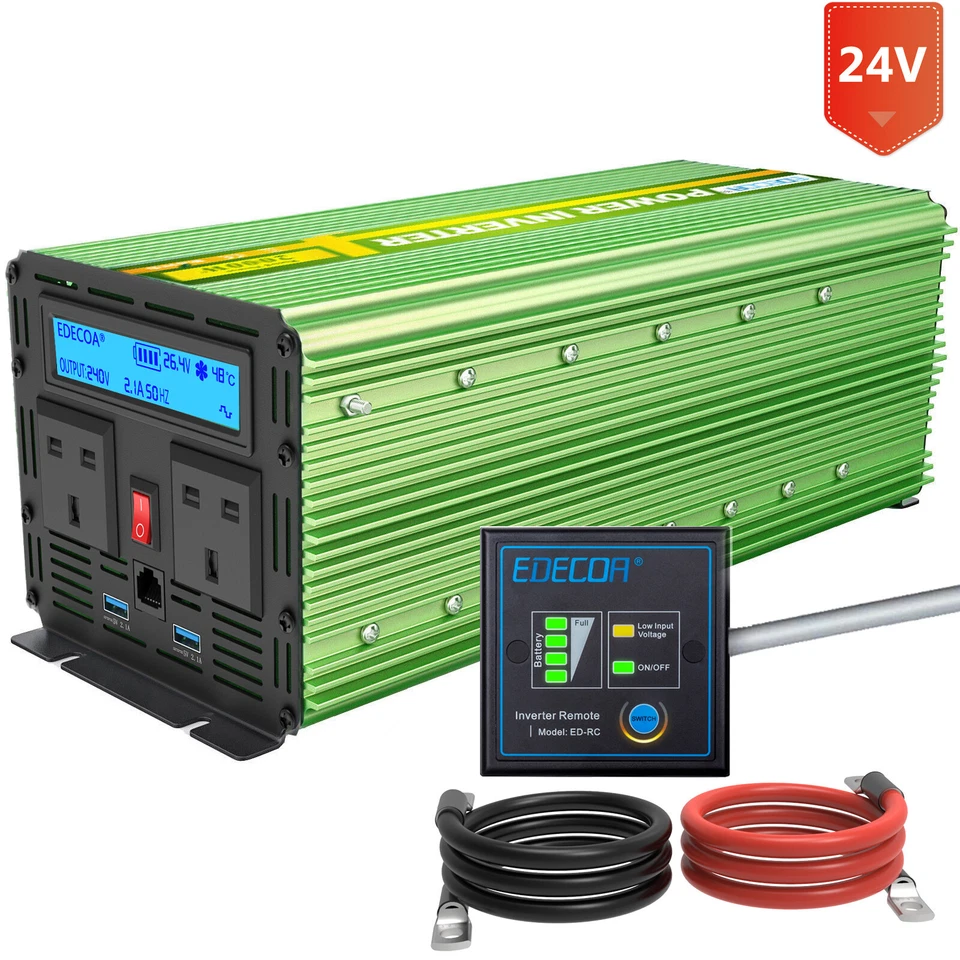 EDECOA Power Inverter 24V 240V 3000W Peak 6000W inverter with LCD Display V3.0