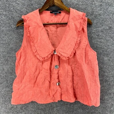 Broadway Top Women L Large Pink Collared Button Up Sleeveless Wide Strap Casual - Image 1 of 4