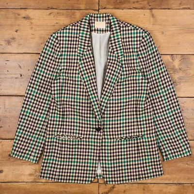 Vintage Pendleton Wool Jacket L 80s Blazer USA Made Check Cream Womens Button - Image 1 of 4