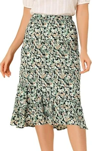 Allegra K Floral Skirt for Women's Elastic Waist Ruffle Hem Midi Skirts Small - Picture 1 of 7