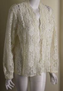 Laura Ashley Sz XL Creamy White Lace Floral Beaded Open Jacket Topper Luxury