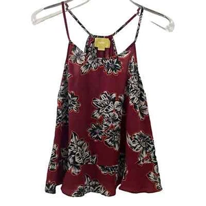Anthropologie Maeve Zabella 100% Silk Maroon Floral Ruffled Tank Top - Size 4 - Picture 1 of 10