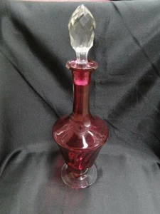 Cranberry Footed Decanter & Stopper, 13 3/4" Tall, As Is, MG#235 - Picture 1 of 6