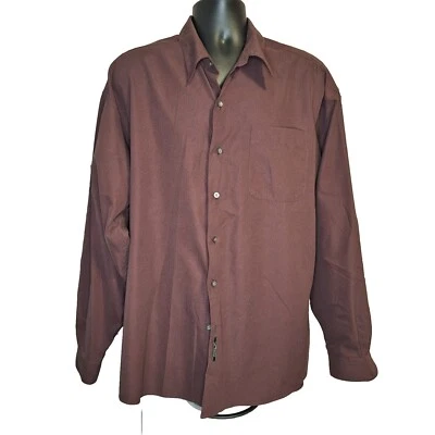 L'Uomo By Enro 纽扣 LS 衬衫男式 XL 勃艮第聚酯纤维 — 第 1/4 张图片