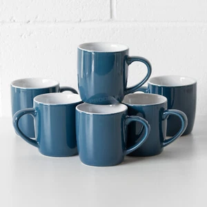 Set of 6 Dark Teal Blue Coffee Mugs 10oz Dishwasher Safe Tea Hot Chocolate Cups - Picture 1 of 4