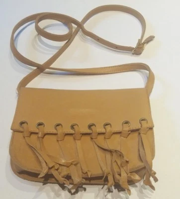 Kleine Umhängetasche aus Leder Indianer - Style mit Fransen ca. 19x15x4cm - Bild 1 von 3