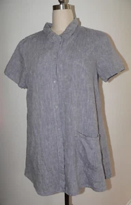Women's Kleen Linen Size Large S/S Button Up Tunic Dress Lagen Look Pockets - Picture 1 of 4