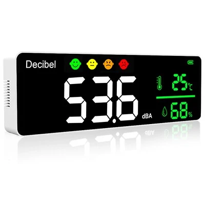 Decibel Meter, 30-130dB Wall Mounted Sound Level Meter, Noise & Temp & Humidity - Image 1 of 4
