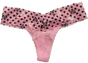 Victorias Secret XS Negro Rosa Logo Corazones Lunares Tanga Bragas Floral Encaje Nuevo - Imagen 1 de 12