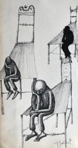 Yves Jobert (né en 1930) — La grande Chaise — dessin à l'encre signé - 33x14. - Bild 1 von 3