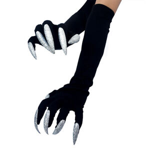 Halloween Costume Wolf Claws Gloves with Nails Props Black Long Fingernail Glove