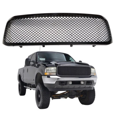 For 1999-2004 Ford F250 F350 Super Duty Upper Bumper Glossy Black Mesh Grille - Image 1 of 4