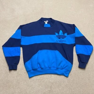 Vintage Adidas Sweatshirt Run DMC 80's Jumper Small Men's Blue Colourblock - Picture 1 of 18