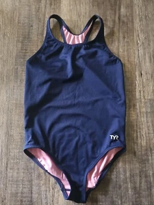TYR MaxFit Swimsuit Girls L (10/12) Performance Navy One Piece UPF50+ - Picture 1 of 1