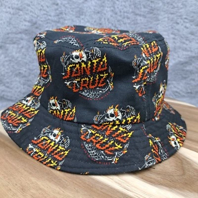Santa Cruz Skateboards X Broken Promises Bucket Hat Cap Black Flaming Skeleton - Image 1 of 4