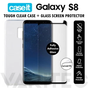 Case It S8 Clear Case Back Cover + Glass Screen Protector for Samsung Galaxy S8 - Picture 1 of 4