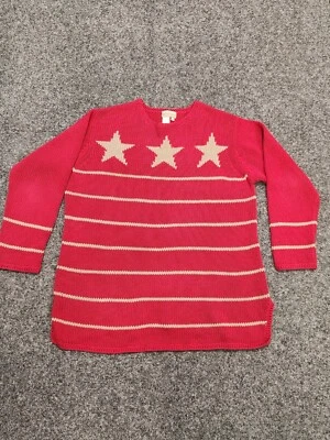 Suéter COLDWATER CREEK 1x Talla Grande Rojo Dorado Estrellas Rayas Pullover Noel X-Mas Foto 1 de 4