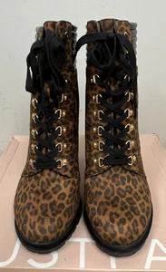 JustFab Womens's Shandee Leopardino Black Caviar Booties Size 11 New in Box - Picture 1 of 11