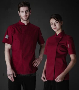 Mens Women Chef Workwear Kitchen Coat Pastry Cook Short Sleeve Uniform Jackets - Picture 1 of 16