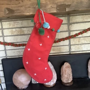 Target Wondershop Red Confetti Pom Pom Christmas Stocking NWT Polka Dot Star - Picture 1 of 2