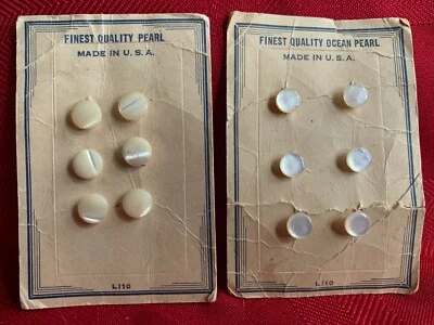 LOT OF 2 VINTAGE SEWING BUTTON CARDS, FINEST QUALITY OCEAN PEARL BUTTONS, L/10 - Image 1 of 4