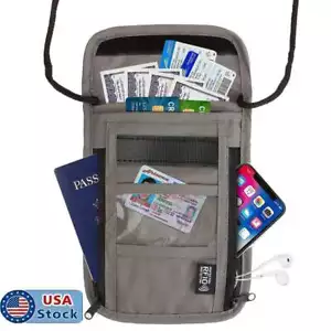 RFID Blocking Passport Holder Neck Travel Wallet Bag Security Pouch Anti-Theft - Picture 1 of 9