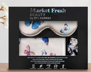 NWT Mulberry Silk Pillowcase Gift Set, Eye Mask, Pillowcase, Scrunchie Butterfly - Picture 1 of 5